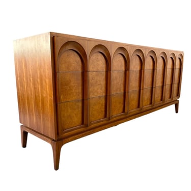 Thomasville Sculptural 'Arched' 9 Drawer Dresser Walnut, Olive Burl