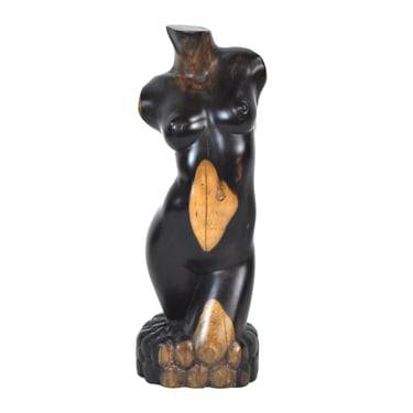 Vintage Hand Carved Ebony Wood Nude Woman’s Torso Sculpture 