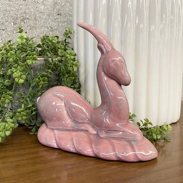 Vintage Statue Retro 1960s Mid Century Modern + Ceramic + Deer + Antelope + Sculpture + Pink + Purple + MCM + Home and Table Decor 
