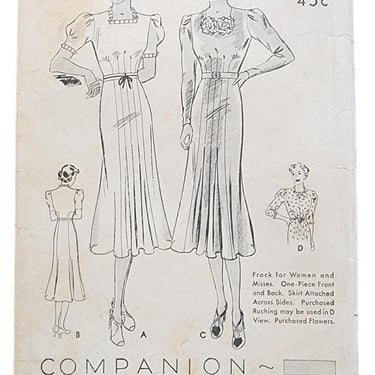 Vintage 30s Sewing Pattern ORIGINAL: Dress with Ruching Butterick 7464 