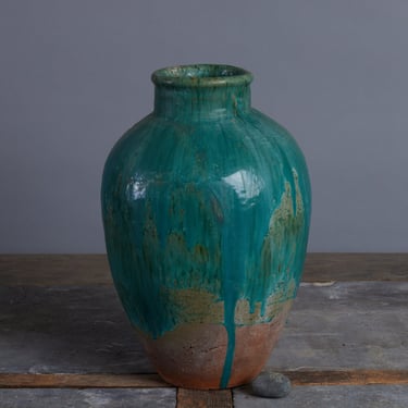 19th Century Tall Blue Green Glaze Borneo Storage Jar