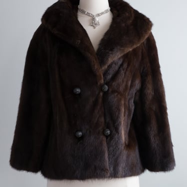 Exceptional 1960's Chocolate Mink Jacket With Jewel Buttons / Medium
