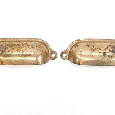 Pair of Vintage 3.5 in. Brass Plated Steel Drawer Cup Pulls