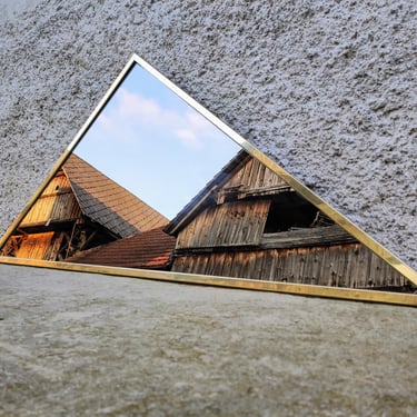 Vintage Triangle Modern Mirror/ Mid Century Golden Metal Wall Mirror / Retro Smoked Glass Wall Mirror /Retro Home Decor/ Entryway Mirror/90s 