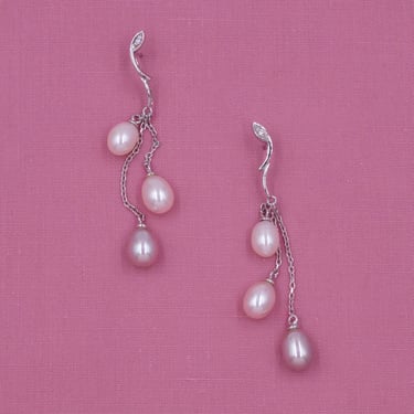 Triple Akoya Pearl Drop Earrings c1980