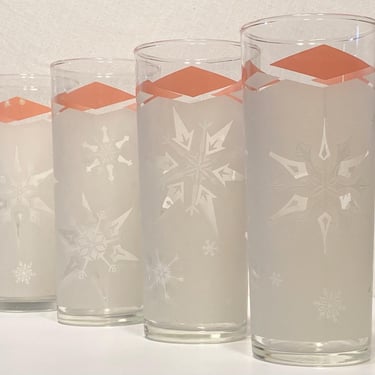 Four Frosted Atomic Snowflake Highball Glasses 