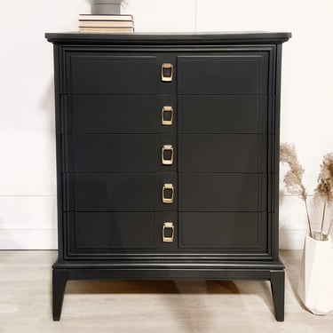 Modern Black Refinished Dixie tall chest of drawers / Dresser / Tv Stand 