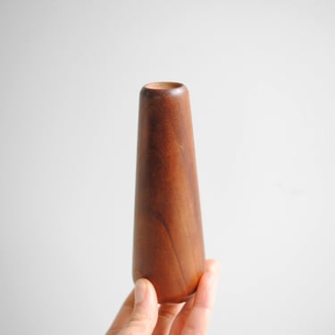 Vintage Hand Turned Modern Teak Wood Vase 