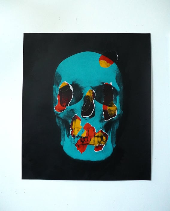 Turquoise Skull Decollage (signed)