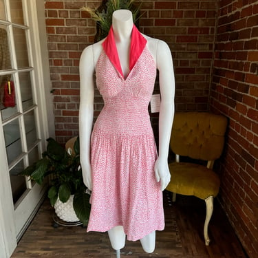 1950s Pink Polka-Dot Halter Dress