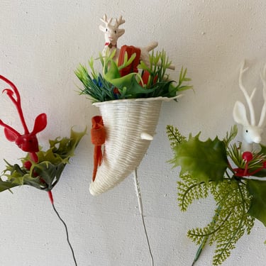 Vintage Reindeer Floral Picks, Set Of 3, Poinsettia Picks, Christmas Plant Picks, Holiday Floral Arrangements 