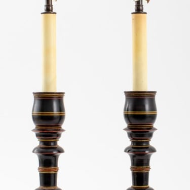 Americana Painted Turned Wood Table Lamps, Pair