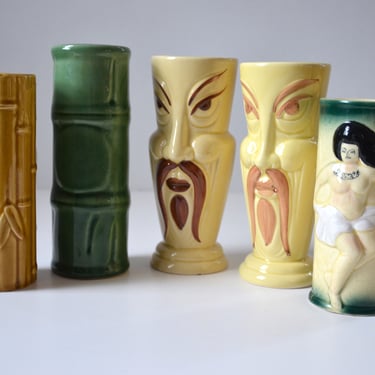 Vintage Tiki Cocktail Mug Collection, Set of 5, Orchids of Hawaii, Japan, Libbie 