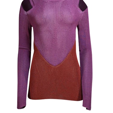 Etro - Purple w/ Red Colorblock Cold Shoulder Sweater Sz 6