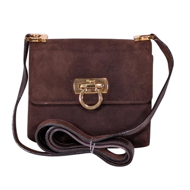 Ferragamo - Chocolate Brown Suede Mini Crossbody Bag