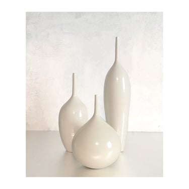 SHIPS NOW- Seconds Sale- Set of 3 Stoneware Bottle Vases in Off-White Gloss Glaze by Sara Paloma Pottery 