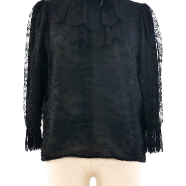 Yves Saint Laurent Black Lace Ruffle Blouse