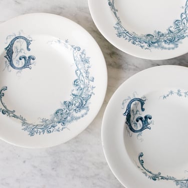 Monogrammed Transferware Bowl Set of 7