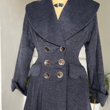 1940s Wool Double Lined Double Breasted Princess Coat Vintage 36 Bust Vintage 