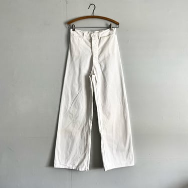 Vintage 50s 60s USN White Dungaree Flare Pants High Waisted Size 28 waist 