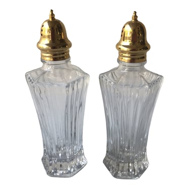 Gorgeous Vintage Brass and Glass Crystal Salt & Pepper Shakers | Hollywood Regency Tablescape Decor 