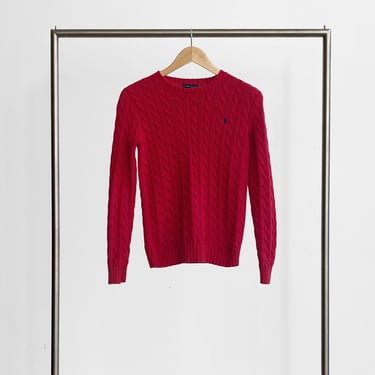 Red Cableknit Logo Sweater