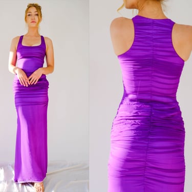 Vintage 90s Richard Tyler Couture Rouged Violet Silk Maxi Dress Unworn w/ Original Tags | Made in USA | 100% Silk | 1990s Designer Chic Gown 