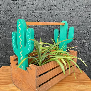 Wood Slat Cactus Basket