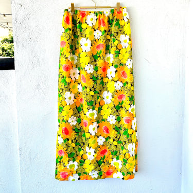 Vintage 60s 70s Hawaiian Psychedelic Floral Day Glo Skirt Hawaii Convertible Skirt Dress 