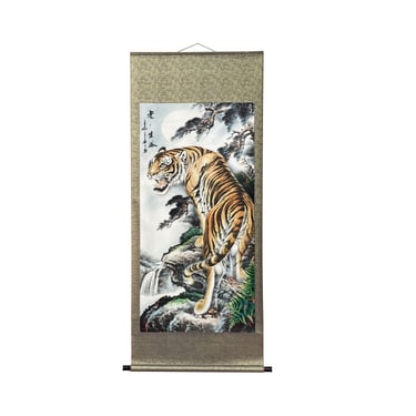 Chinese Color Ink Vertical Tiger Fengshui Scroll Painting Wall Art ws2266E 