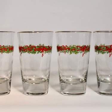 Highball Glassware, Tumblers, Vintage Glassware, Christmas Glassware, Libbey Glassware, Vintage, Glassware, Barware, Water Glasses, Set of 4 