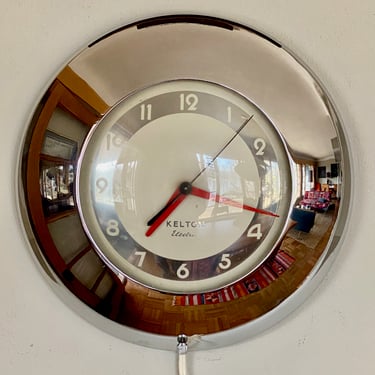 Vintage MCM Kelton Chrome Kitchen Wall Clock 