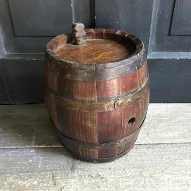 Antique Wood Copper Barrel, Brandy, Spirits, Decanter, Barware, Handmade, Riveted, Banded 