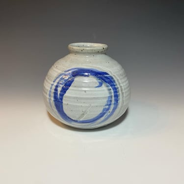 Vintage Studio Pottery Stoneware Vase With Grey and Blue Glaze 