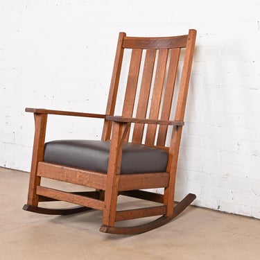 L. &#038; J. G. Stickley Antique Mission Oak Arts &#038; Crafts Rocking Chair, Circa 1900