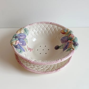 Fruit & Berry Washing Porcelain Bowl and Plate Monicando France Vintage 