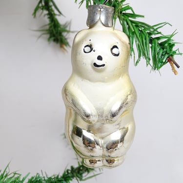 Vintage 1950's Panda Bear Mercury Glass Christmas Tree Ornament, Antique New Year Decor 