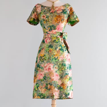 Gorgeous Late 1950's Peggy Hunt Silk Brocade Cocktail Dress / ML