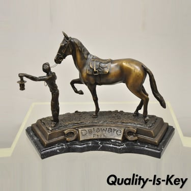Delaware Park Bronze Equestrian Rider Jockey Leading Race Horse Lantern Statue
