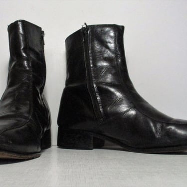 Vintage 1980s Nunn Bush Black Leather Ankle Boots, size 9E men, Vintage Shoes 