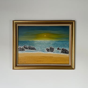 1985 Scheno Ocean  Sunrise Seascape Oil Painting, Framed 