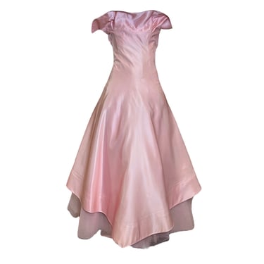 Arnold Scaasi 80s Pink Satin Architectural Strapless Gown with Tulle Underskirt
