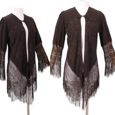 vintage 20s 30s embroidered piano shawl jacket / rare antique fringed duster wrap jacket blouse 1920s 1930s 