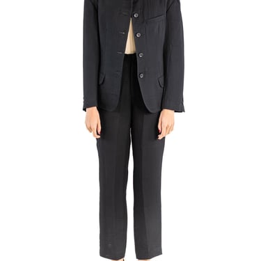 1990S Issey Miyake Black Rayon Blend Lightweight Pucker Double-Weave Pant Suit 
