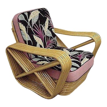 Restored Vintage Paul Frankl Style Six-Strand Square Pretzel Rattan Lounge Chair 