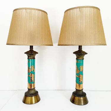 1960s Chinoiserie Cylinder Lamps - Pair 