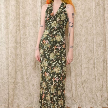 Spring Green Floral Maxi Dress XS/S