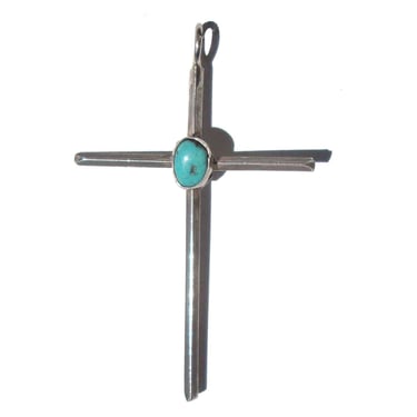 Vintage Southwestern Cross Sterling Silver & Turquoise Pendant 