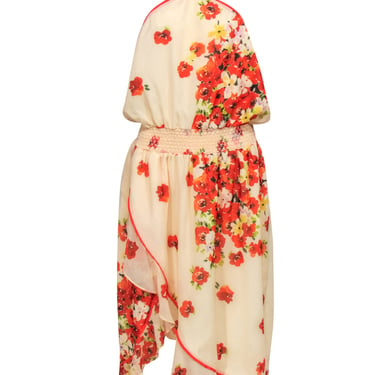 House of Harlow 1960 x Revolve - Cream w/ Red Floral Print Asymmetric Hem Dress Sz XL