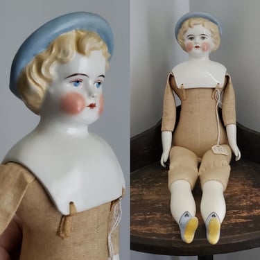 Vintage China Doll with Blue Hat - Signed Wimer's USA - 15.5